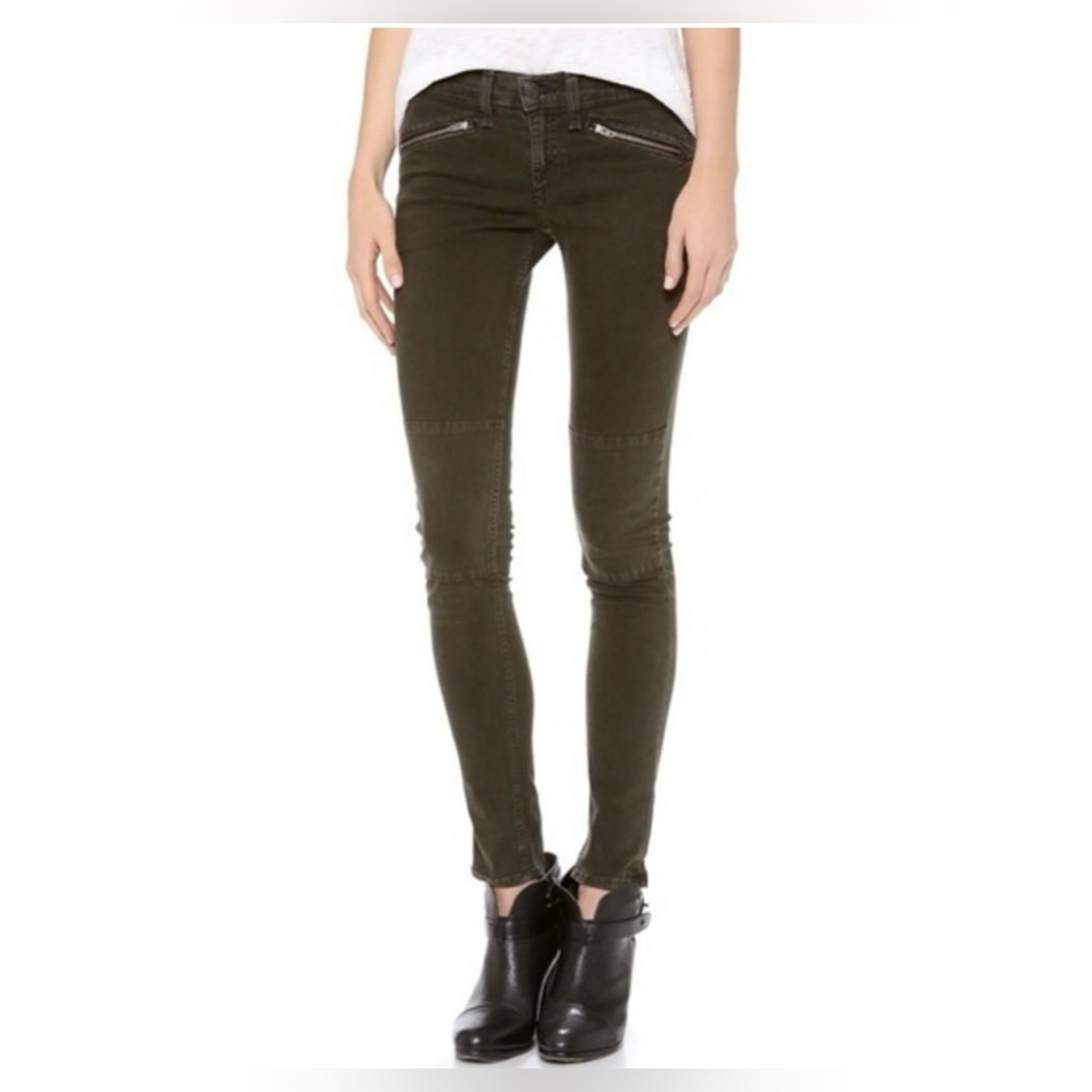 Rag & Bone Olive Green Moto Knee Skinny Jeans
